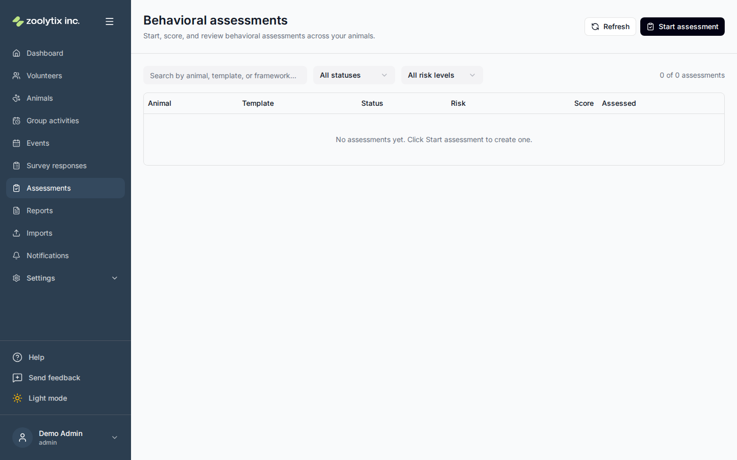 The Behavioral assessments page