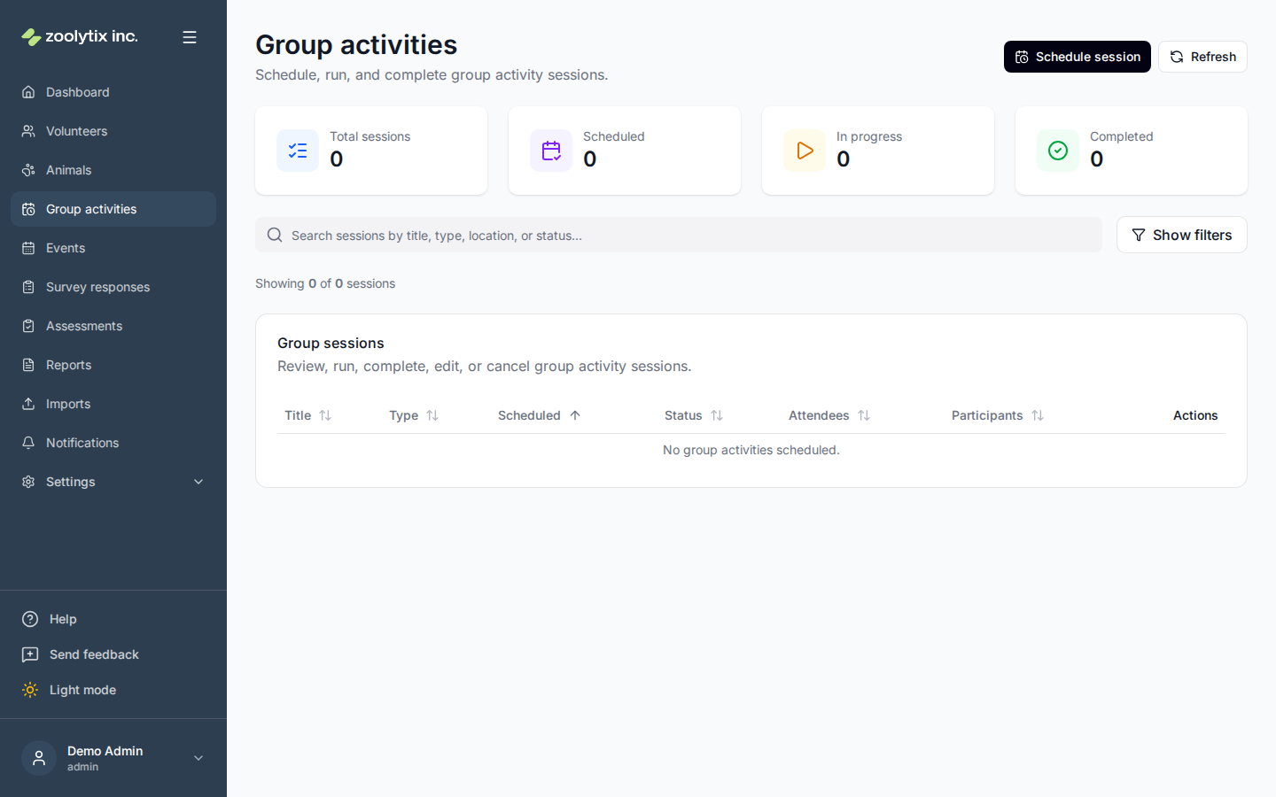 The Group activities page