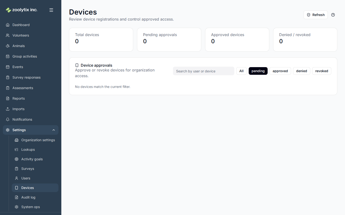 The Devices page